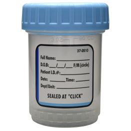 ClikSeal™ Specimen/Sample Cup, Non-Sterile, 90ml, Features an Audible Click when Sealed