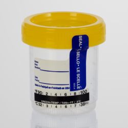 DuoClick™ Specimen Container, Sterile, Yellow Screw Cap, 120mlx53mm