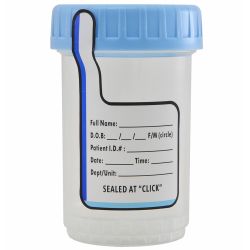 ClikSeal™ Specimen/Sample Cup, Non-Sterile, 120ml, Features an Audible Click when Sealed