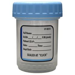 ClikSeal™ Specimen/Sample Cup, Non-Sterile, 90ml, Features an Audible Click when Sealed