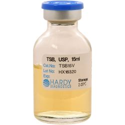 Tryptic Soy Broth (TSB), USP, 15ml Fill, Glass Vial with Needle Port Septum