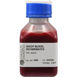 Blood, Sheep, Defibrinated, Screw Cap Bottle, 60ml