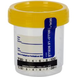DuoClick™ Specimen Container, Sterile, Yellow Screw Cap, 90ml/53mm