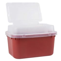 Sharps Containers, Stackable, Red, Polypropylene, 10x6.75x7, Medium - Tortuous Path Lid. Biohazard with Symbol, 1 Gallon