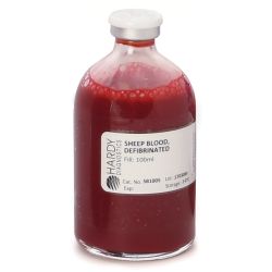 Blood, Sheep, Defibrinated, Serum Vial with Crimp Cap, Needle Port Septum, 100ml