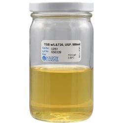 Tryptic Soy Broth (TSB), with Lecithin & Tween® 20, USP, 100ml, 8oz Wide Mouth Glass Jar